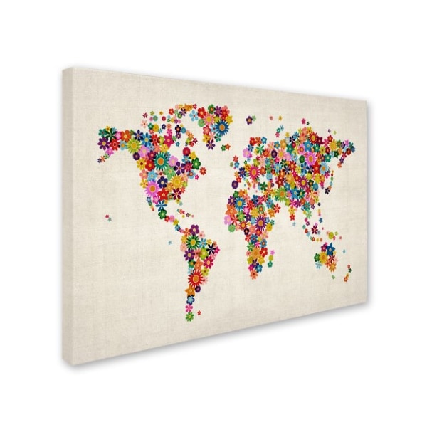 Michael Tompsett 'Flowers World Map' Canvas Art,30x47